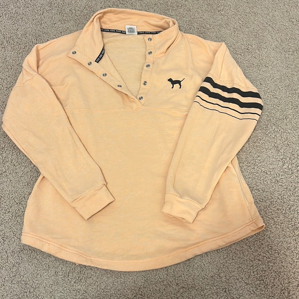 PINK Orange Half Snap Sweatshirt